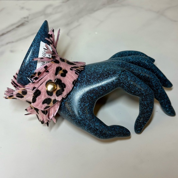 NWT Pink Leopard Fringe Snap Bracelet | Animal Print Faux Leather Cuff - Picture 7 of 13